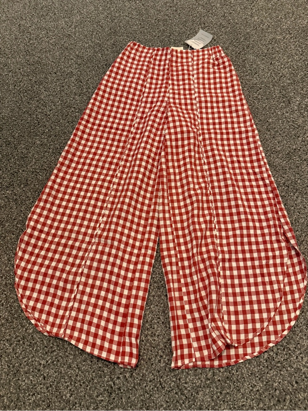 Red Gingham Cropped Wide-Leg Pants